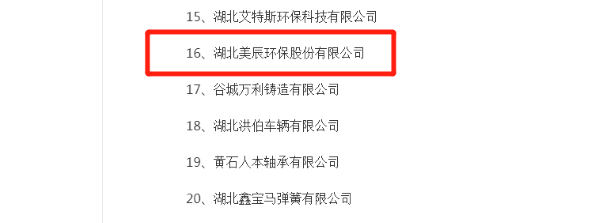 热烈祝贺湖北美辰环保股份有限公司 喜获“湖北省第五批支柱产业细分领域隐形冠军-科技小巨人企业”认定