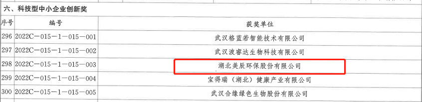 喜报：湖北美辰环保股份有限公司荣获2022年度湖北省“科技型中小企业创新奖”